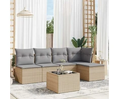 Sofa Sofos komplektas su pagalvėlėmis, 6 dalių, smėlio, poliratanas