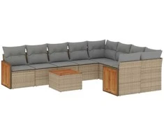 Sofa Sofos komplektas su pagalvėlėmis, 10 dalių, smėlio, poliratanas