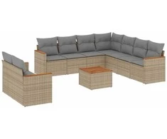 Sofa Sofos komplektas su pagalvėlėmis, 10 dalių, smėlio, poliratanas