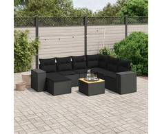 Sofa Sofos komplektas su pagalvėlėmis, 8 dalių, juodas, poliratanas