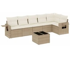 Sofa Sofos komplektas su pagalvėlėmis, 7 dalių, smėlio, poliratanas