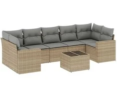 Sofa Sofos komplektas su pagalvėlėmis, 8 dalių, smėlio, poliratanas