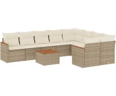 Sofa Sofos komplektas su pagalvėlėmis, 10 dalių, smėlio, poliratanas