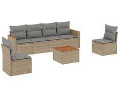 Sofa Sofos komplektas su pagalvėlėmis, 7 dalių, smėlio, poliratanas