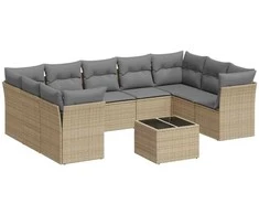 Sofa Sofos komplektas su pagalvėlėmis, 10 dalių, smėlio, poliratanas