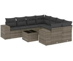 Sofa Sofos komplektas su pagalvėlėmis, 9 dalių, pilkas, poliratanas