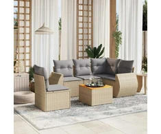 Sofa Sofos komplektas su pagalvėlėmis, 6 dalių, smėlio, poliratanas