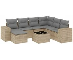 Sofa Sofos komplektas su pagalvėlėmis, 8 dalių, smėlio, poliratanas
