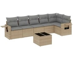 Sofa Sofos komplektas su pagalvėlėmis, 7 dalių, smėlio, poliratanas