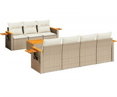 Sofa Sofos komplektas su pagalvėlėmis, 8 dalių, smėlio, poliratanas