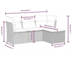 Sofa Sofos komplektas su pagalvėlėmis, 4 dalių, pilkas, poliratanas