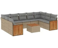 Sofa Sofos komplektas su pagalvėlėmis, 10 dalių, smėlio, poliratanas