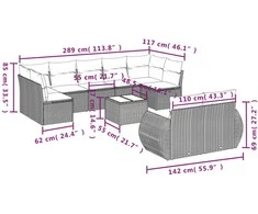 Sofa Sofos komplektas su pagalvėlėmis, 10 dalių, smėlio, poliratanas