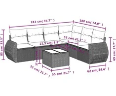 Sofa Sofos komplektas su pagalvėlėmis, 7 dalių, pilkas, poliratanas