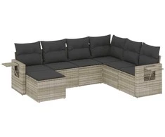 Sofa Sofos komplektas su pagalvėlėmis, 7 dalių, pilkas, poliratanas