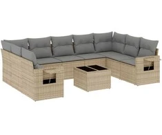 Sofa Sofos komplektas su pagalvėlėmis, 10 dalių, smėlio, poliratanas