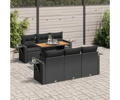 Sofa Sofos komplektas su pagalvėlėmis, 7 dalių, juodas, poliratanas