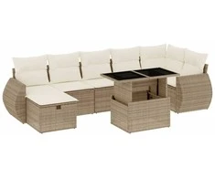 Sofa Sofos komplektas su pagalvėlėmis, 8 dalių, smėlio, poliratanas