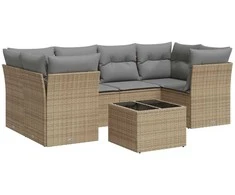 Sofa Sofos komplektas su pagalvėlėmis, 7 dalių, smėlio, poliratanas