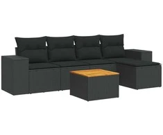 Sofa Sofos komplektas su pagalvėlėmis, 6 dalių, juodas, poliratanas