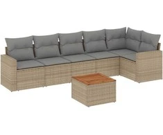 Sofa Sofos komplektas su pagalvėlėmis, 7 dalių, smėlio, poliratanas