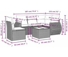 Sofa Sofos komplektas su pagalvėlėmis, 6 dalių, pilkas, poliratanas