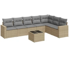 Sofa Sofos komplektas su pagalvėlėmis, 8 dalių, smėlio, poliratanas