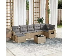 Sofa Sofos komplektas su pagalvėlėmis, 8 dalių, smėlio, poliratanas
