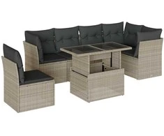Sofa Sofos komplektas su pagalvėlėmis, 7 dalių, pilkas, poliratanas