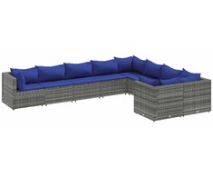 Lauko baldų komplektas Sofos komplektas su pagalvėlėmis, 9 dalių, pilkas, poliratanas