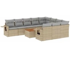 Sofa Sofos komplektas su pagalvėlėmis, 11 dalių, smėlio, poliratanas