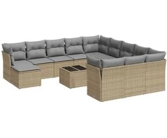 Sofa Sofos komplektas su pagalvėlėmis, 13 dalių, smėlio, poliratanas