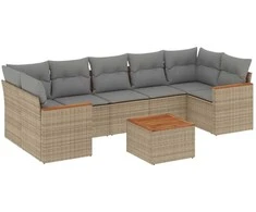Sofa Sofos komplektas su pagalvėlėmis, 8 dalių, smėlio, poliratanas