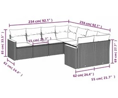 Lauko baldų komplektas Sofos komplektas su pagalvėlėmis, 8 dalių, juodas, poliratanas