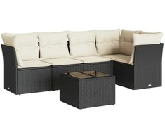 Sofa Sofos komplektas su pagalvėlėmis, 6 dalių, juodas, poliratanas