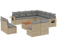 Sofa Sofos komplektas su pagalvėlėmis, 12 dalių, smėlio, poliratanas
