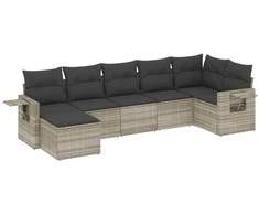 Sofa Sofos komplektas su pagalvėlėmis, 7 dalių, pilkas, poliratanas
