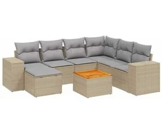 Sofa Sofos komplektas su pagalvėlėmis, 8 dalių, smėlio, poliratanas