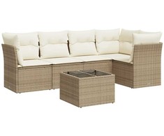 Sofa Sofos komplektas su pagalvėlėmis, 6 dalių, smėlio, poliratanas