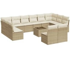 Sofa Sofos komplektas su pagalvėlėmis, 13 dalių, smėlio, poliratanas