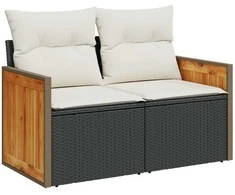 Sofa Sofos komplektas su pagalvėlėmis, 7 dalių, juodas, poliratanas