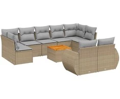 Sofa Sofos komplektas su pagalvėlėmis, 10 dalių, smėlio, poliratanas