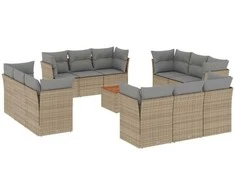 Sofa Sofos komplektas su pagalvėlėmis, 13 dalių, smėlio, poliratanas