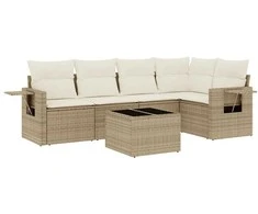 Sofa Sofos komplektas su pagalvėlėmis, 6 dalių, smėlio, poliratanas