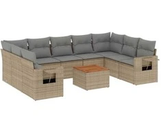 Sofa Sofos komplektas su pagalvėlėmis, 10 dalių, smėlio, poliratanas