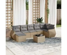 Sofa Sofos komplektas su pagalvėlėmis, 8 dalių, smėlio, poliratanas
