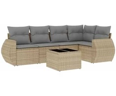 Sofa Sofos komplektas su pagalvėlėmis, 6 dalių, smėlio, poliratanas