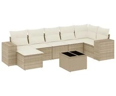 Sofa Sofos komplektas su pagalvėlėmis, 8 dalių, smėlio, poliratanas