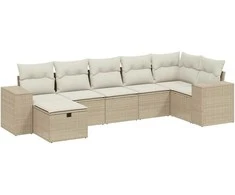 Sofa Sofos komplektas su pagalvėlėmis, 7 dalių, smėlio, poliratanas
