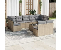 Sofa Sofos komplektas su pagalvėlėmis, 10 dalių, smėlio, poliratanas